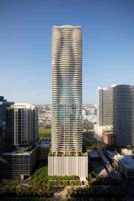 xterior view of 1428 Brickell luxury condos in Miami’s Brickell district